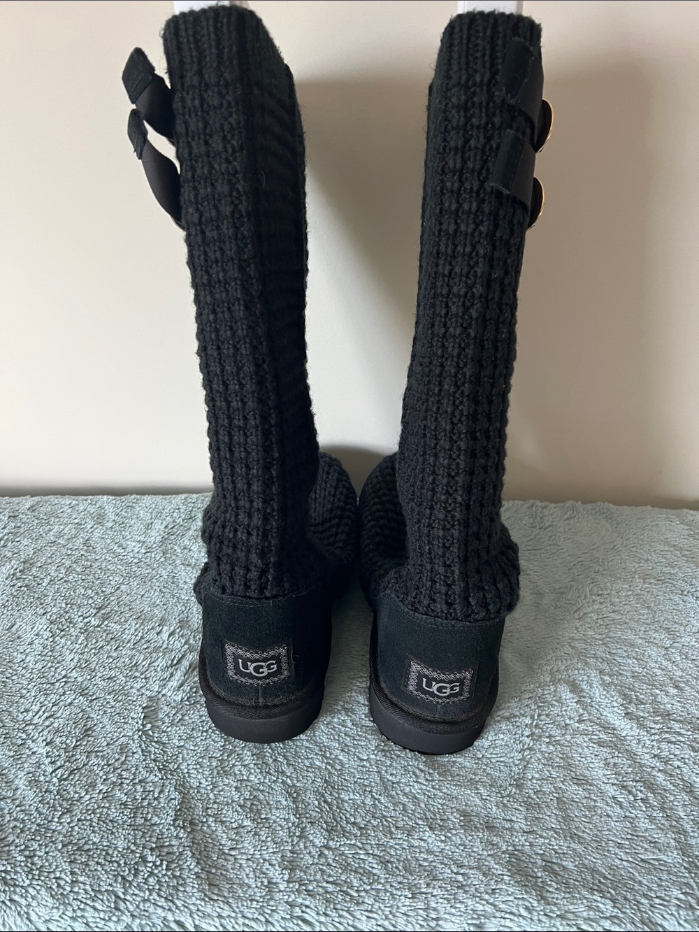 UGG Classic Solene Tall Knit Boots Black Size 9 Like New - Picture 2 of 7